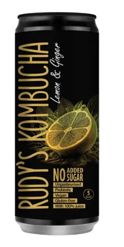 Gaivusis arbatos gėrimas RUDY'S Kombucha, citrinų ir imbierų skonio, 0,33 l, skardinė