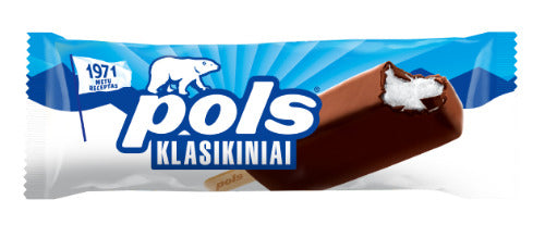 Vaniliniai grietininiai ledai POLS Classic, glaistyti, ant pagaliuko, 8%, 120 ml