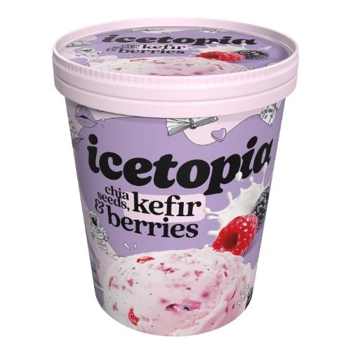 Kefyro skonio pieniški ledai ICETOPIA, su liofilizuotomis miško uogomis ir sėklomis, 400ml