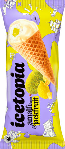 Glaistyti grietininiai ledai ICETOPIA su duonmedžių vaisių ir citrinų įdaru, 150ml