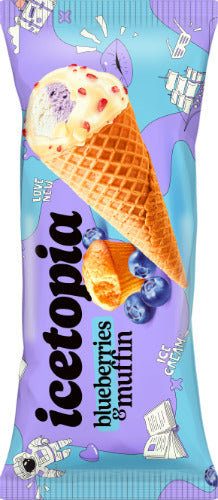 Glaistyti kekso skonio grietininiai ledai ICETOPIA su šilauogių įdaru, 150ml