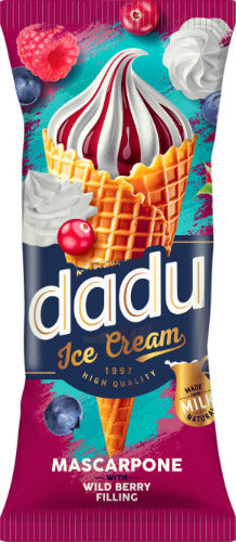 Maskarponės sūrio skonio grietininiai ledai DADU su miško uogų įdaru, 150ml