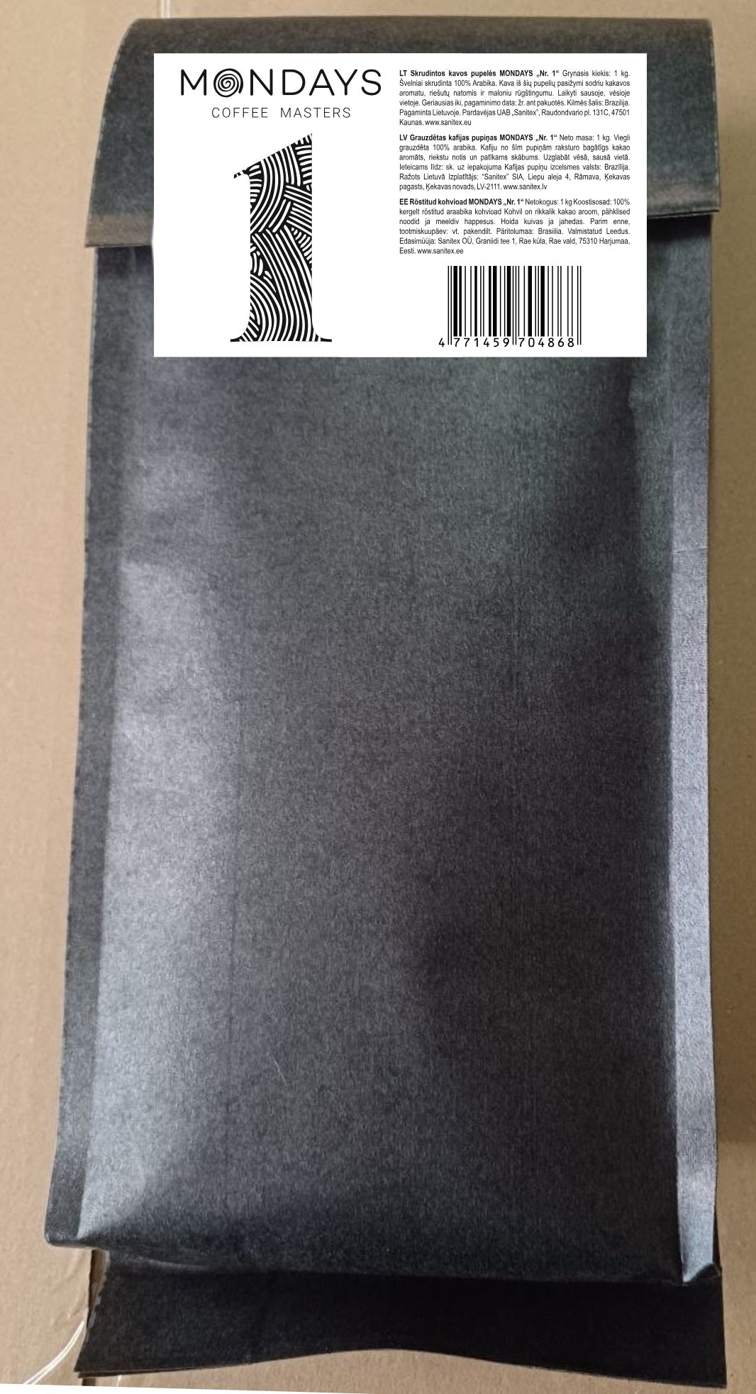 Kavos pupelės MONDAYS Nr.1, 100% Arabica, švelniai skrudinta, 1 kg