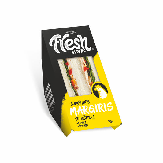 Trikampis sumuštinis MARGIRIS, su vištiena, paprika ir špinatais, 160g