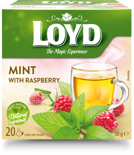 Žolelių arbata LOYD, mėtos ir aviečių skonio, 20 x 1,5 g