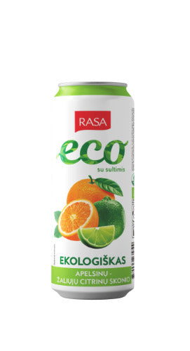 Ekologiškas gazuotas gėrimas RASA apelsinų ir žaliųjų citrinų skonio su sultimis, 0,5 l LT-EKO-001