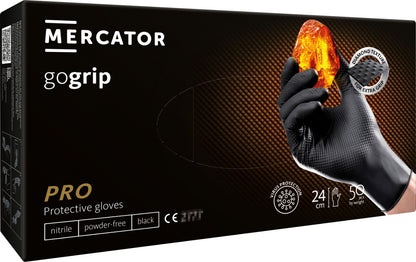 Disposable gloves MERCATOR Powergrip, nitrile, black, size XL, 50 pcs.