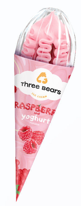 Valgomieji ledai THREE BEARS aviečių ir jogurto skonio, vafliniame ragelyje, 150 g, 270 ml