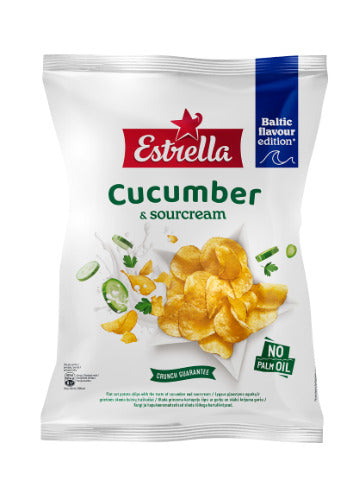 Bulvių traškučiai ESTRELLA, lygaus pjaustymo agurkų ir grietinės skonio, 170g