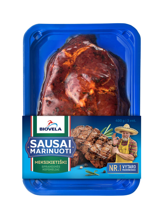 Sausai marinuoti MEKSIKIETIŠKI kiaulienos sprandinės kepsneliai 400 g