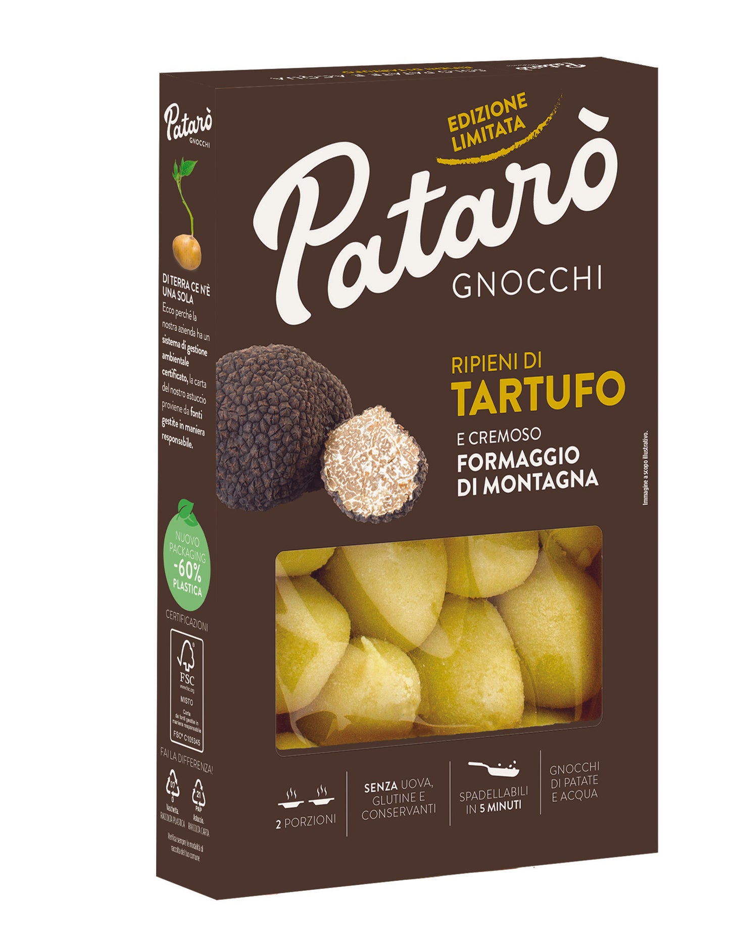 Itališki bulvių virtinukai PATARO, su sūriu ir trumų įdaru, 400 g