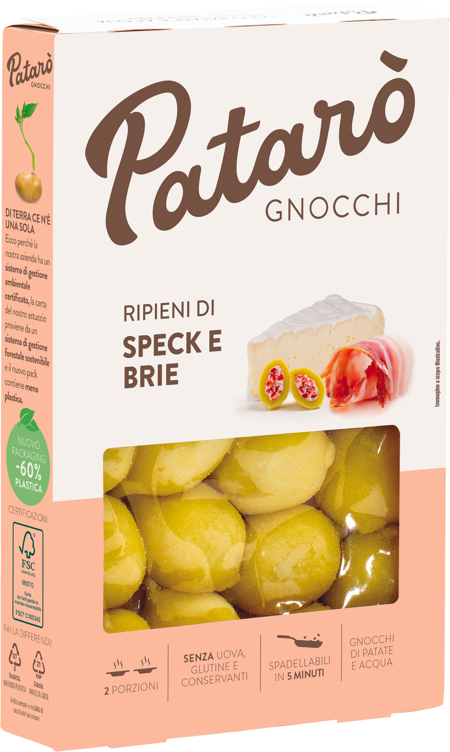 Itališki bulvių virtinukai PATARO, su Spek kumpiu ir Brie sūriu, 400 g