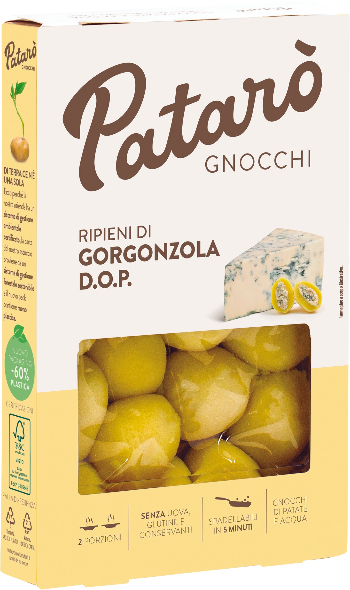 Itališki bulvių virtinukai PATARO, su Gorgonzolos sūrio įdaru, 400 g