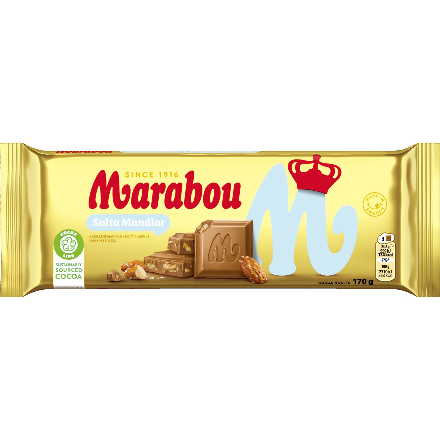 Milk chocolate MARABOU, with salted almonds, 170 g