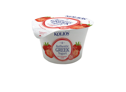 Graikiškas jogurtas KOLIOS, 0%, autentiškas, su braškėmis,150 g