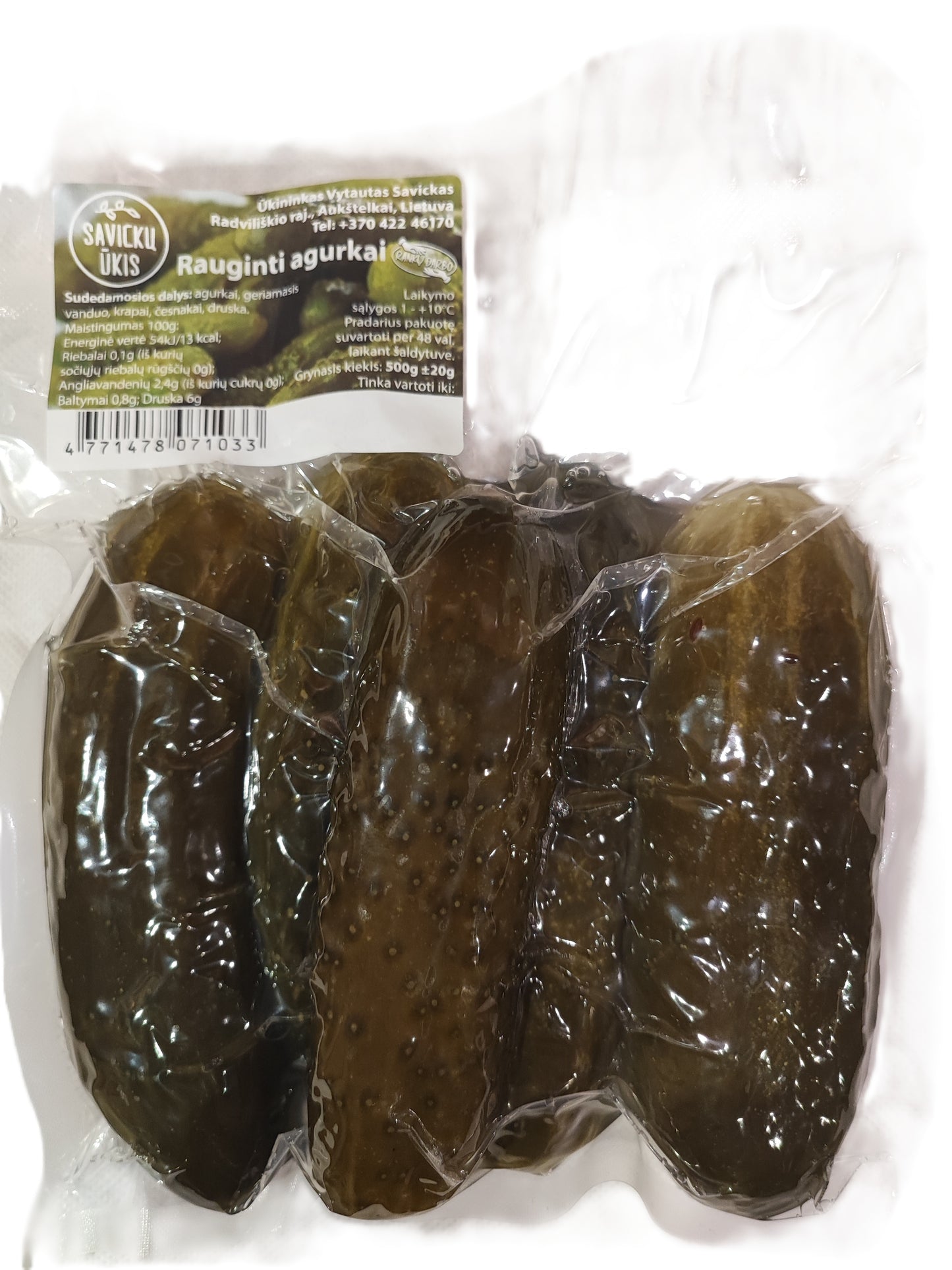 Pickled cucumbers SAVICKŲ FARM, vacuum packed, 500 g