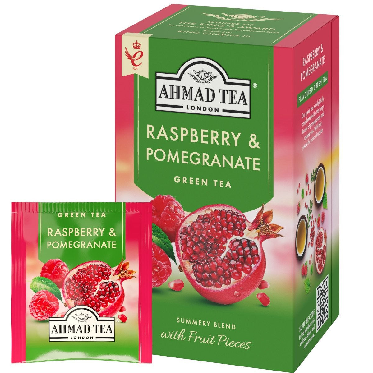 Green tea AHMAD GREEN Raspberry &amp; Pomegranate, 20 sachets