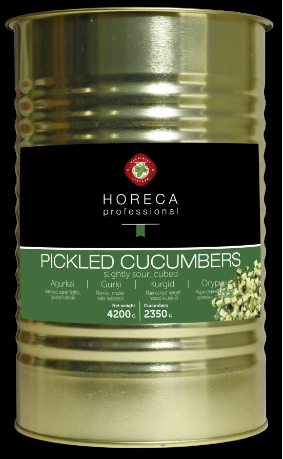 Marinuoti agurkai HORECA PROFESSIONAL pjaustyti kubeliais, 4,2kg/2,35kg