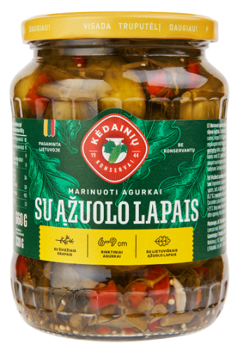 Marinuoti agurkai KĖDAINIŲ, su ąžuolo lapais, 660 g / 330 g