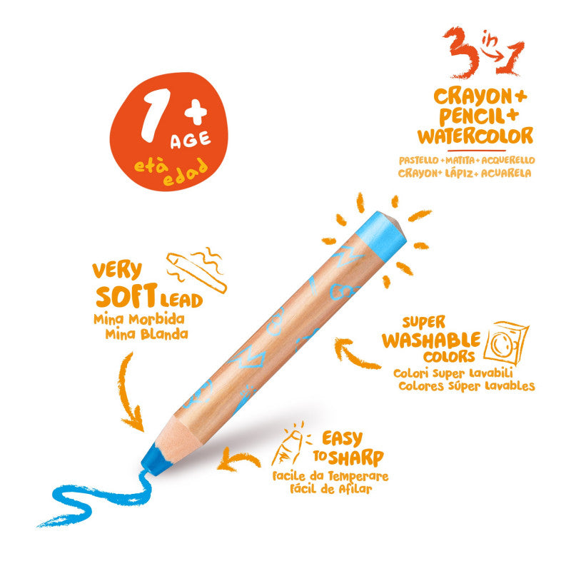 Kreidelės mažyliams CARIOCA Baby 3in1 1+, 6 vnt.