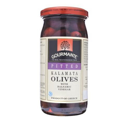 Alyvuogės GOURMANTE Kalamata, juodosios, be kauliukų, L dyduis, 360 g / 180 g