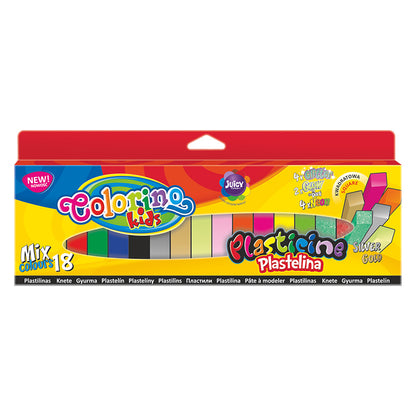 Colorino Kids plasticine, square shape, 18 mix colors (gold, silver, glow in the dark)