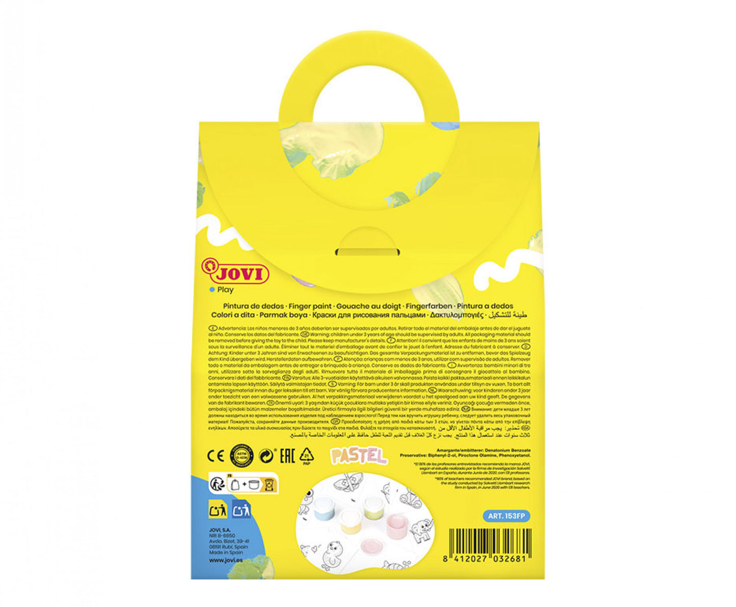 Pastelinių spalvų pirštų dažai Jovi 4 spalvos x35ml + 20 trafaretų