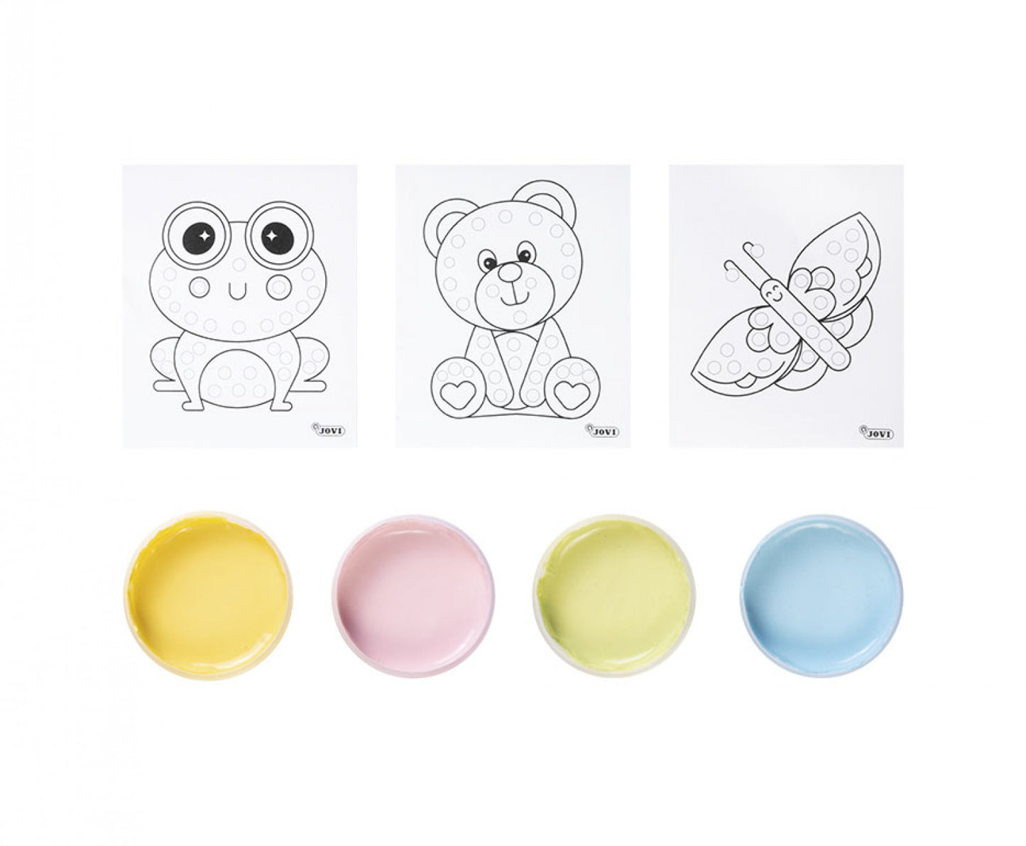 Pastelinių spalvų pirštų dažai Jovi 4 spalvos x35ml + 20 trafaretų