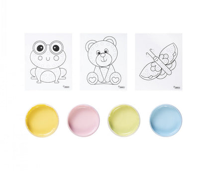 Pastelinių spalvų pirštų dažai Jovi 4 spalvos x35ml + 20 trafaretų