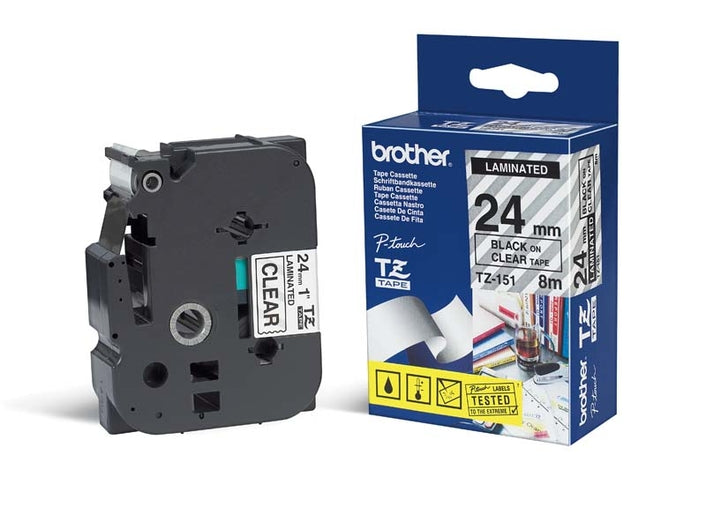 Juostelė BROTHER TZ-151 24mm x 8m, juodai ant skaidraus