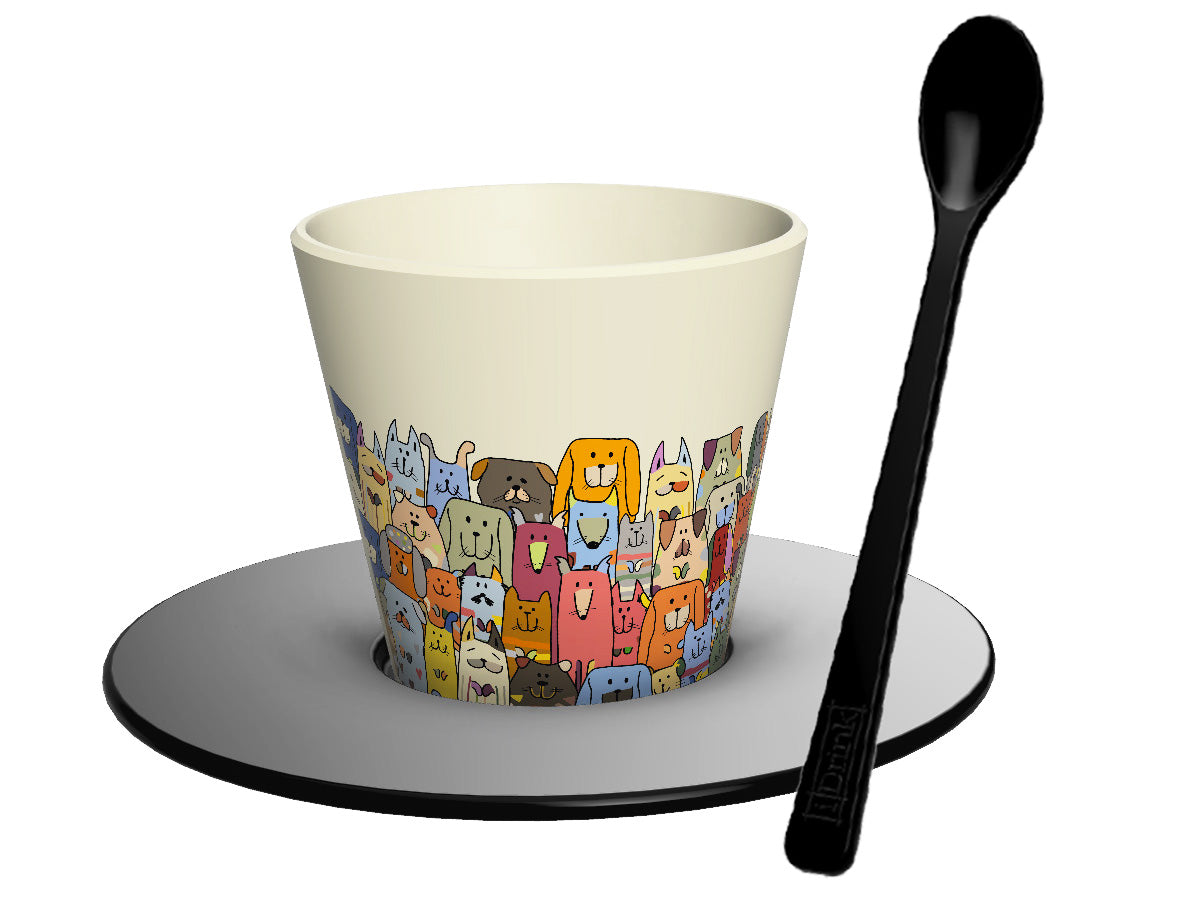 Cup with saucer and spoon Itotal Stay Pawsitive, 90ml
