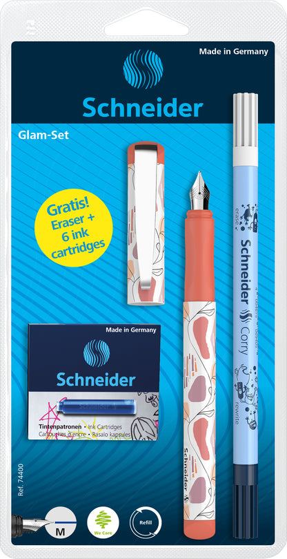 Rinkinys  Plunksnakotis Schneider GLAM+Corry+6 rašalo kapsulės