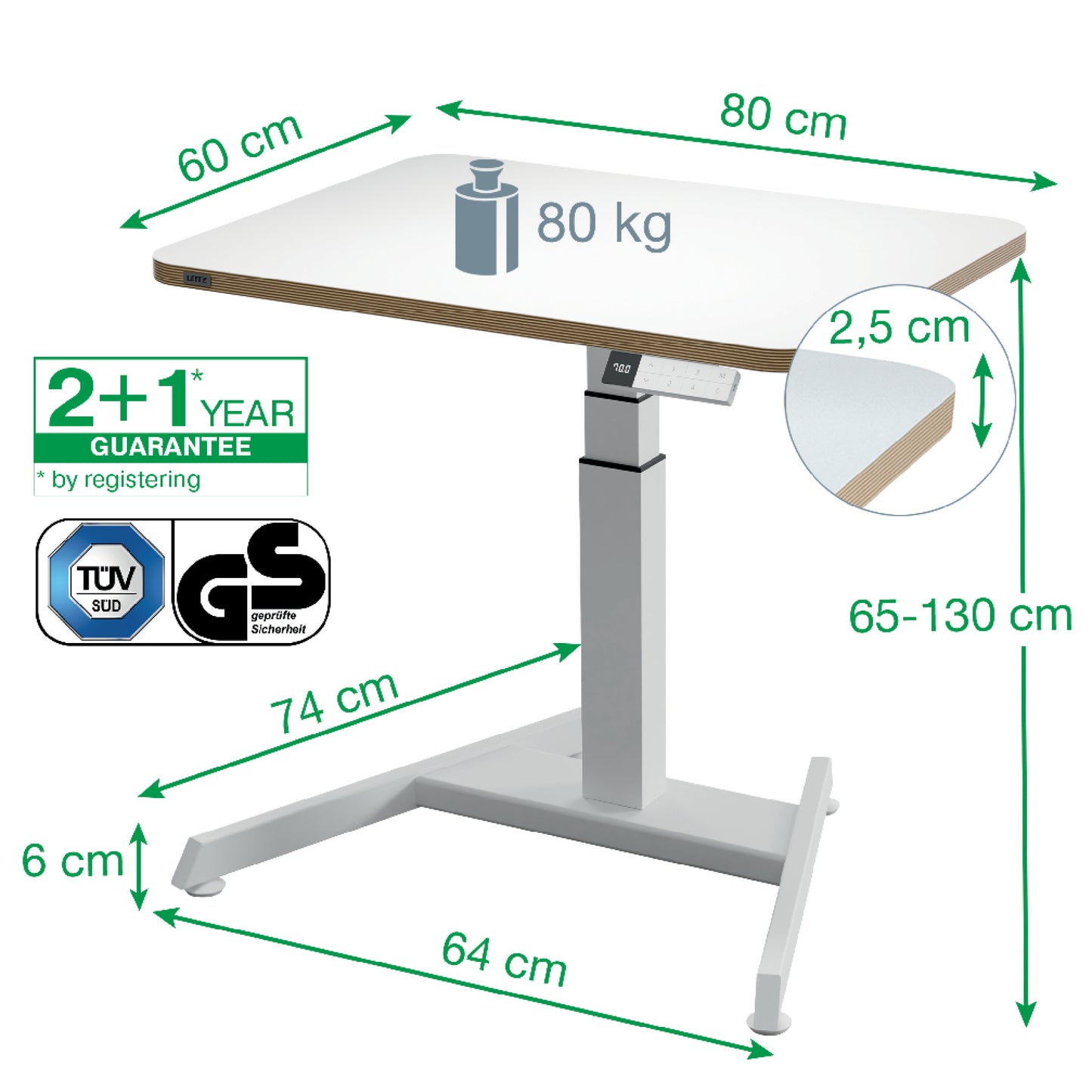 Kompaktiškas elektrinis LEITZ ERGO stalas 80x60, baltas