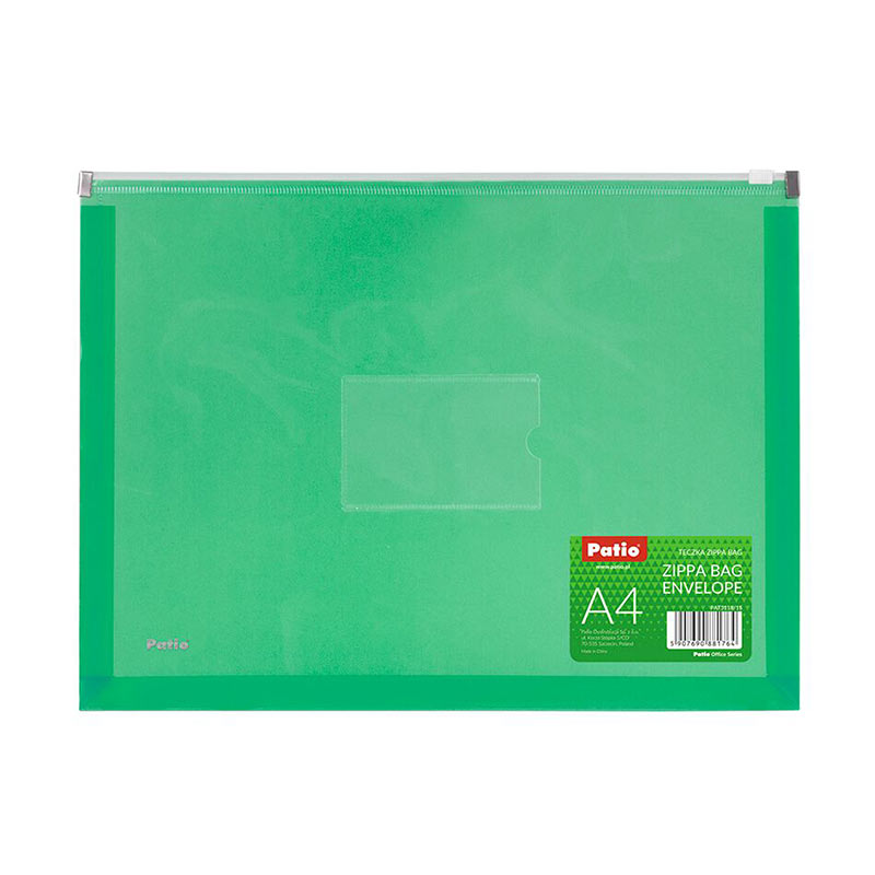 Folder (envelope) PATIO with zipper, A4, transparent green color.