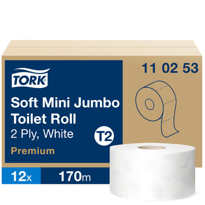 Toilet paper TORK PREMIUM MINI JUMBO T2 110253, 2 ply, 9.7 cm x 170 m, white
