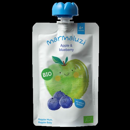 Tyrelė MARMALUZI, ekologiška su obouliais ir mėlynėmis nuo 6 mėnesių, 90 g EKO-001