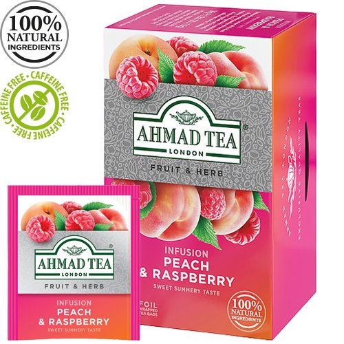 Fruit and herbal tea blend AHMAD "Peach and Raspberry", 20 sachets