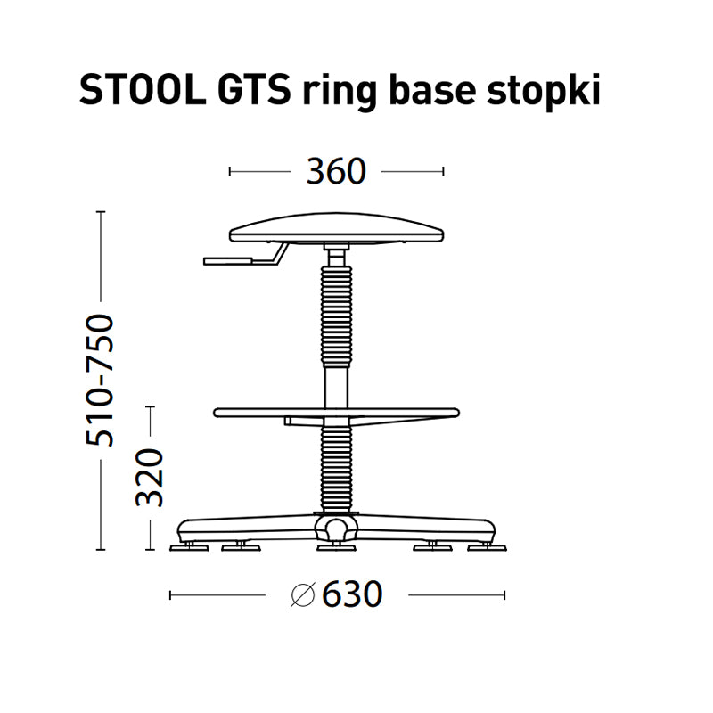 Work chair STOOL GTS RING STOPKI, artificial leather, V-14, black color