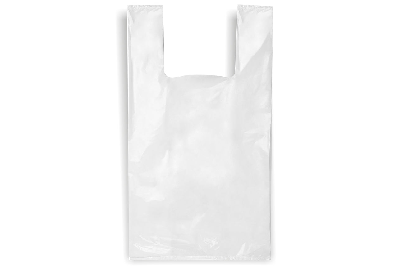 Packaging bags with handles, 30 / 8 x 55, 15 mk, white, 100 pcs., 0.75 kg