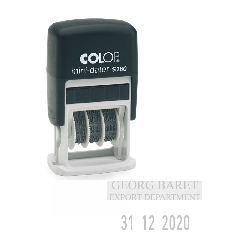 Stamp COLOP Mini Dater S160 D03, black body, with colorless pad