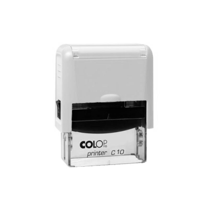 Antspaudas COLOP Printer C10, baltas/skaidrus korpusas, mėlyna pagalvėlė