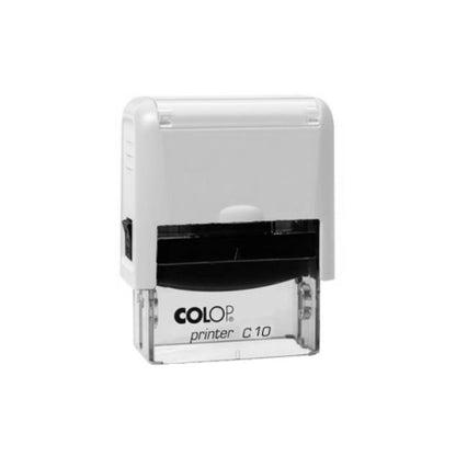 Antspaudas COLOP Printer C10, baltas/skaidrus korpusas, mėlyna pagalvėlė