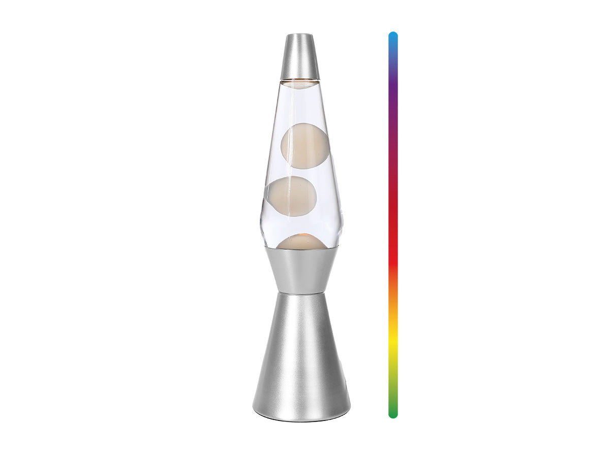 LED Lava Lamp 36 cm with color changing light, white wax and silver base