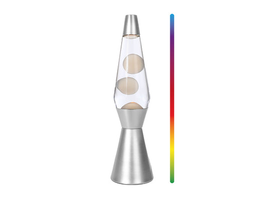 LED Lava Lamp 36 cm with color changing light, white wax and silver base