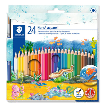 STAEDTLER NORIS colored pencils, hexagonal, watercolor, 24 pcs. + brush