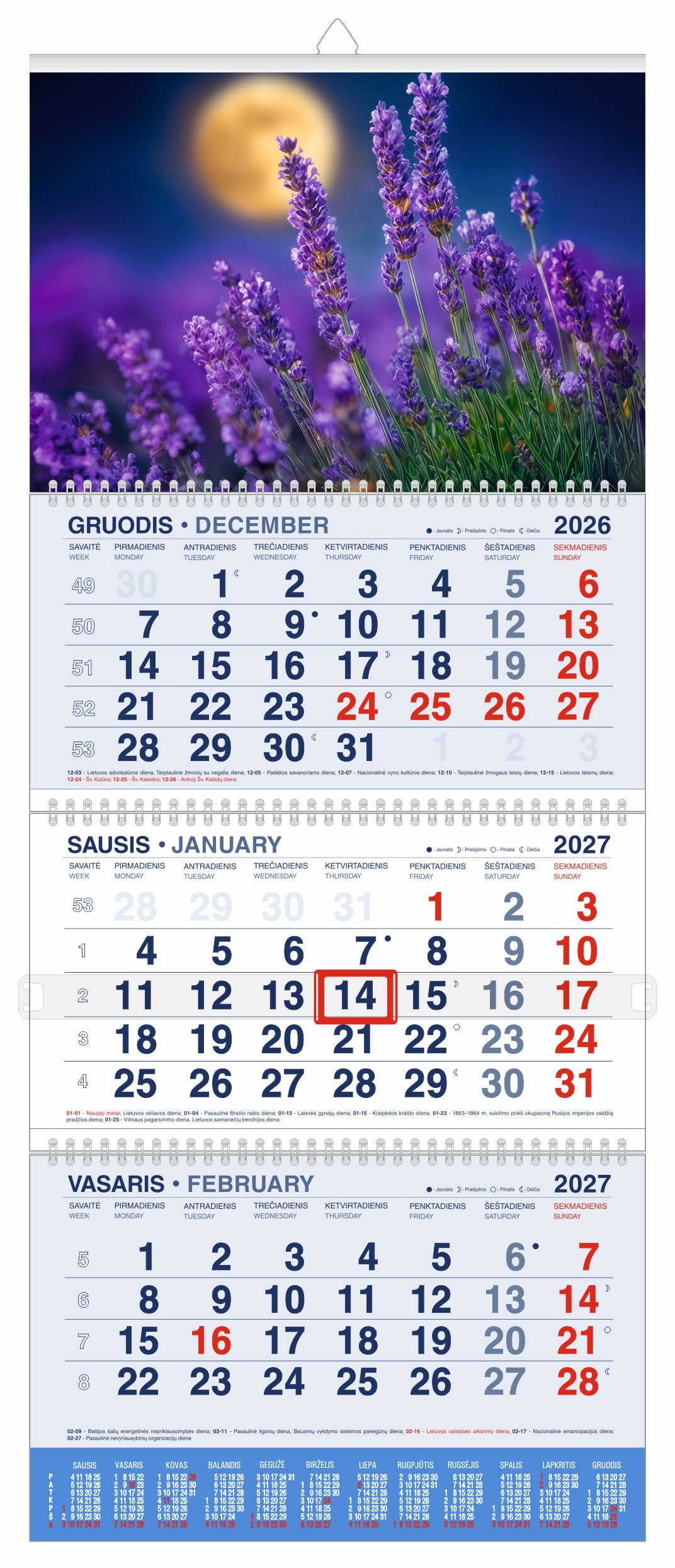 Hanging calendar A MOMENT OF SILENCE 2026, 3 parts