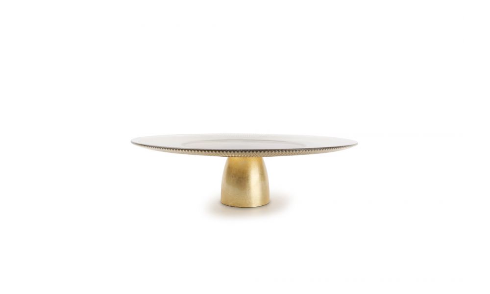 Tray Glint Gold, for cake, on a stand, glass, D 33 cm, H 10 cm, pcs.