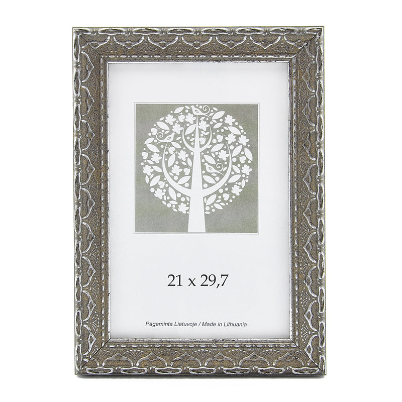 Photo frame, plastic, A4, 21x29.7 cm, gray with ornament
