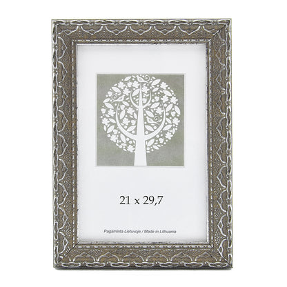 Photo frame, plastic, A4, 21x29.7 cm, gray with ornament