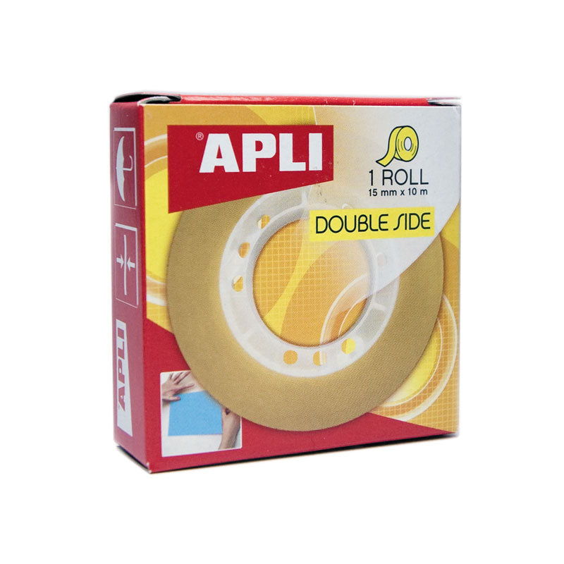 Double-sided adhesive tape APLI, 15 mm x 10 m, transparent